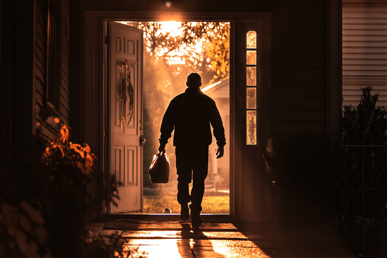 Ein Mann, der durch die Vordertür eines Hauses hinausgeht | Quelle: Midjourney