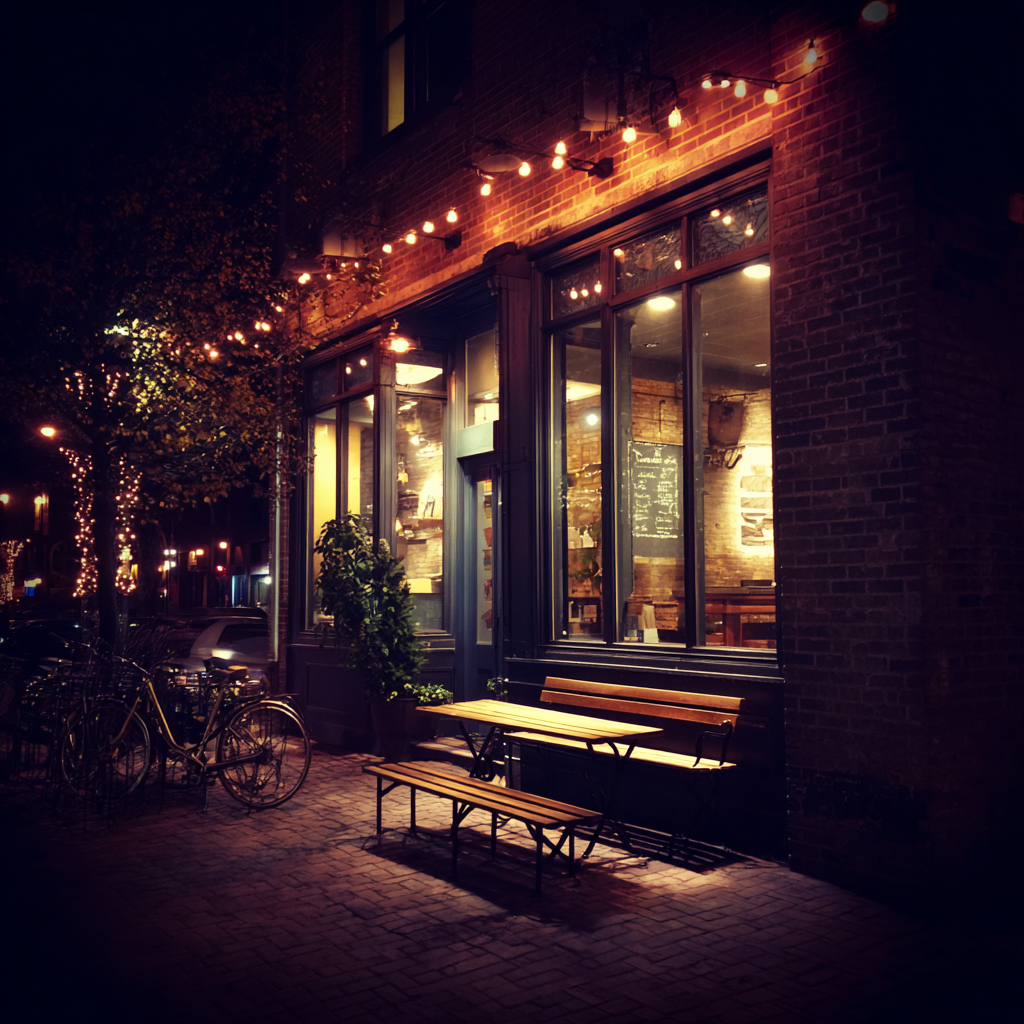 Das Äußere eines gemütlichen Cafés | Quelle: Midjourney