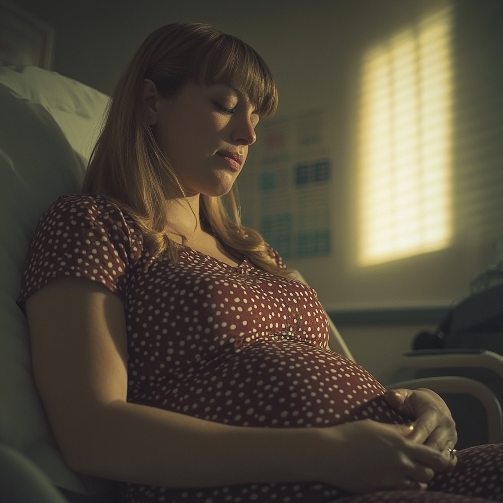 A pregnant woman sitting on a hospital chair | Source: Midjourney