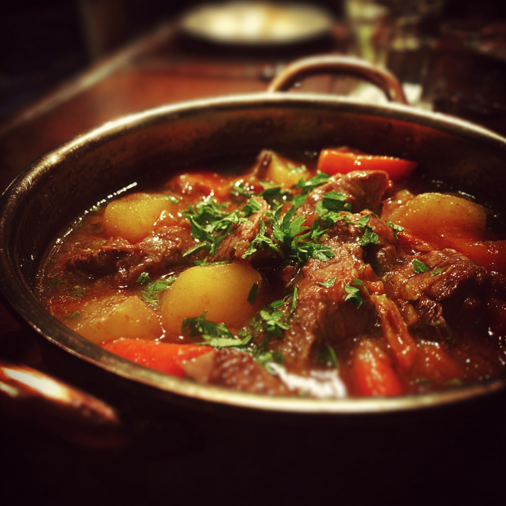 Ein Topf mit Lammragout | Quelle: Midjourney