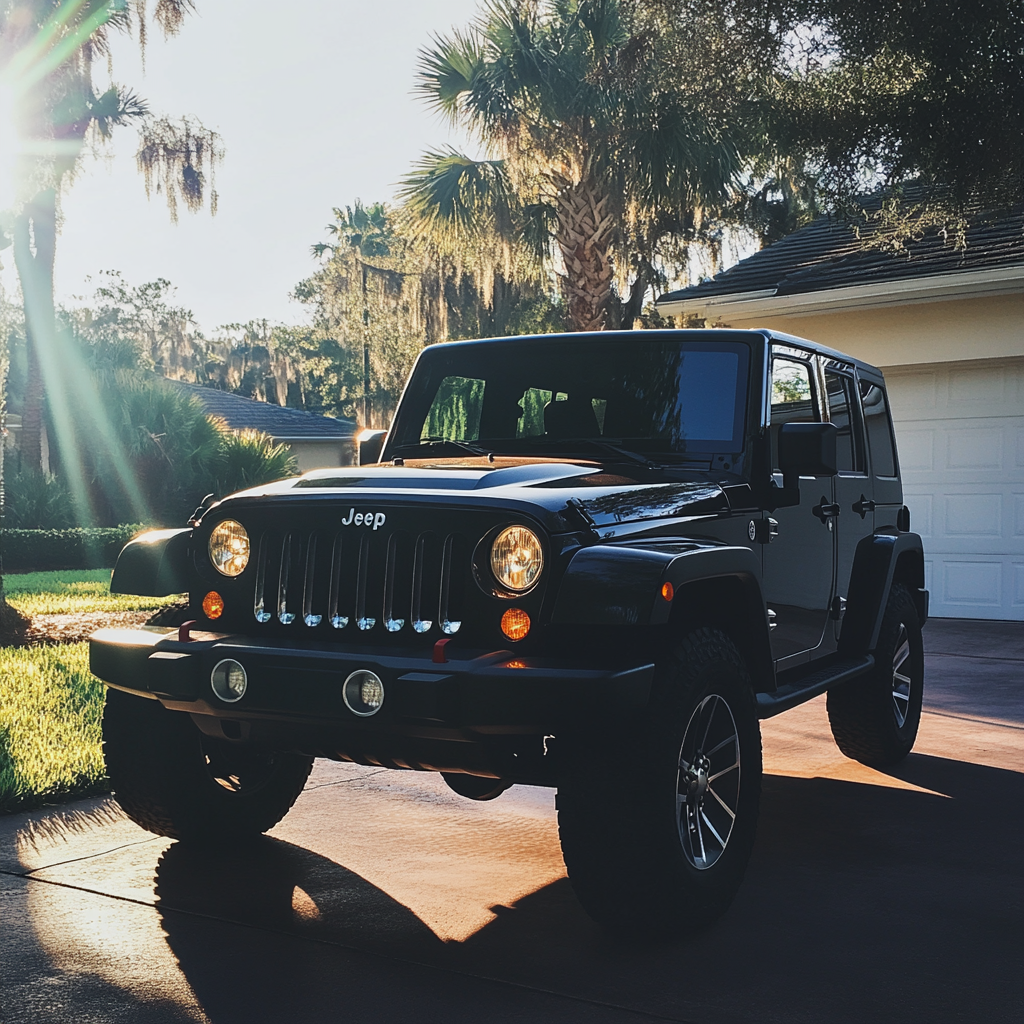 Ein Jeep in einer Einfahrt geparkt | Quelle: Midjourney