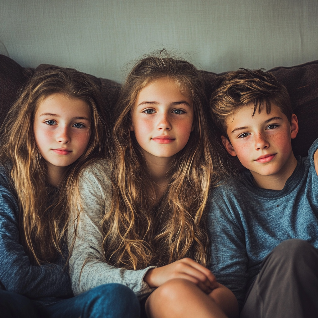 Drei Kinder sitzen zusammen | Quelle: Midjourney