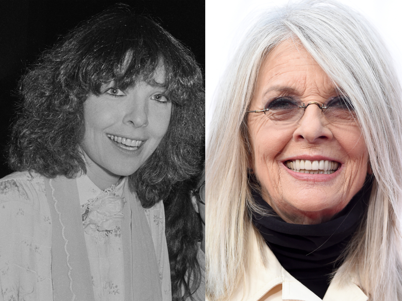 Diane Keaton, um 1970 | Diane Keaton im Jahr 2018 | Quelle: Getty Images