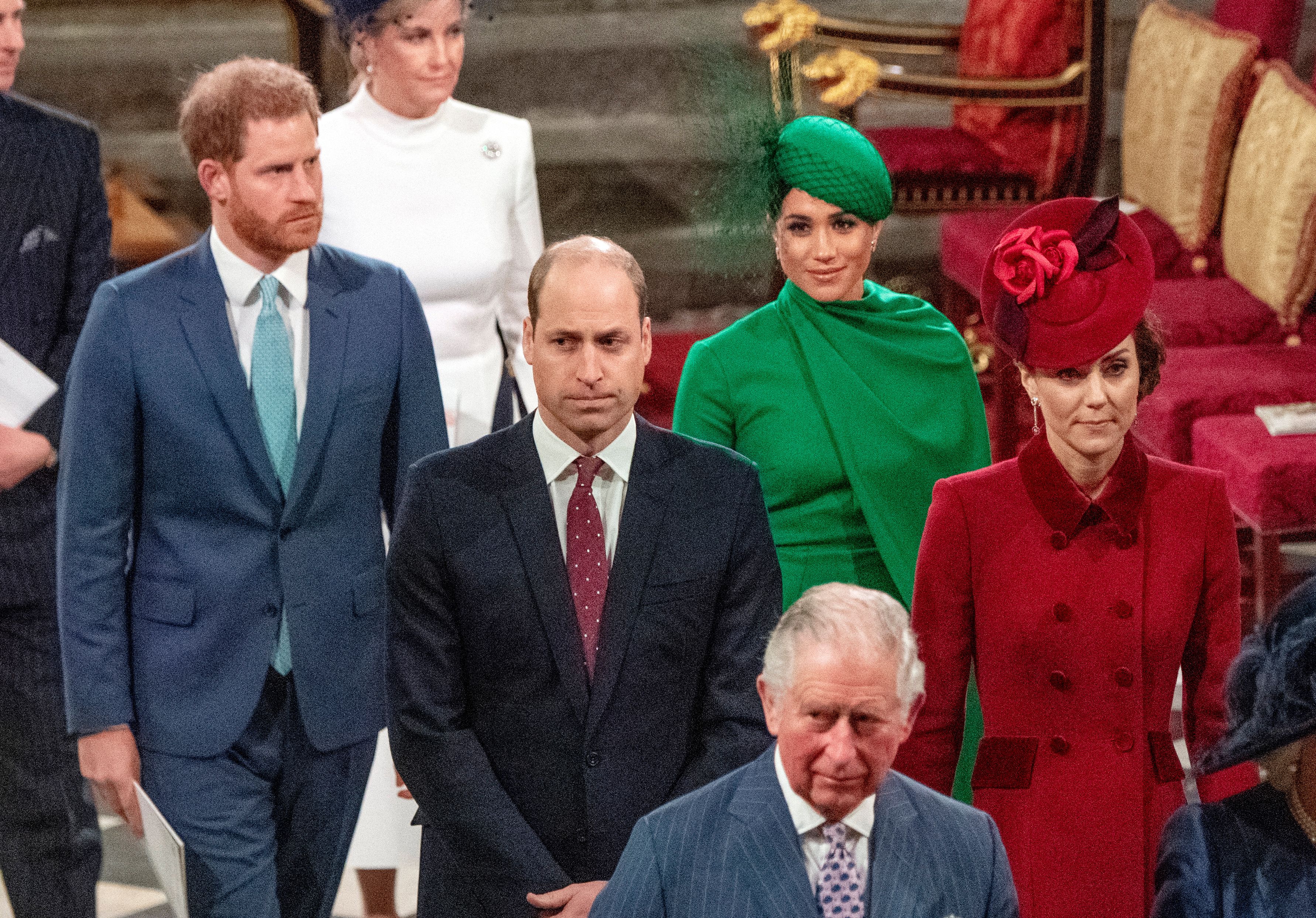 Prinz Harry, Meghan Markle und der Herzog und die Herzogin von Cambridge verlassen den jährlichen Commonwealth-Gottesdienst in London am 9. März 2020 | Quelle: Getty Images