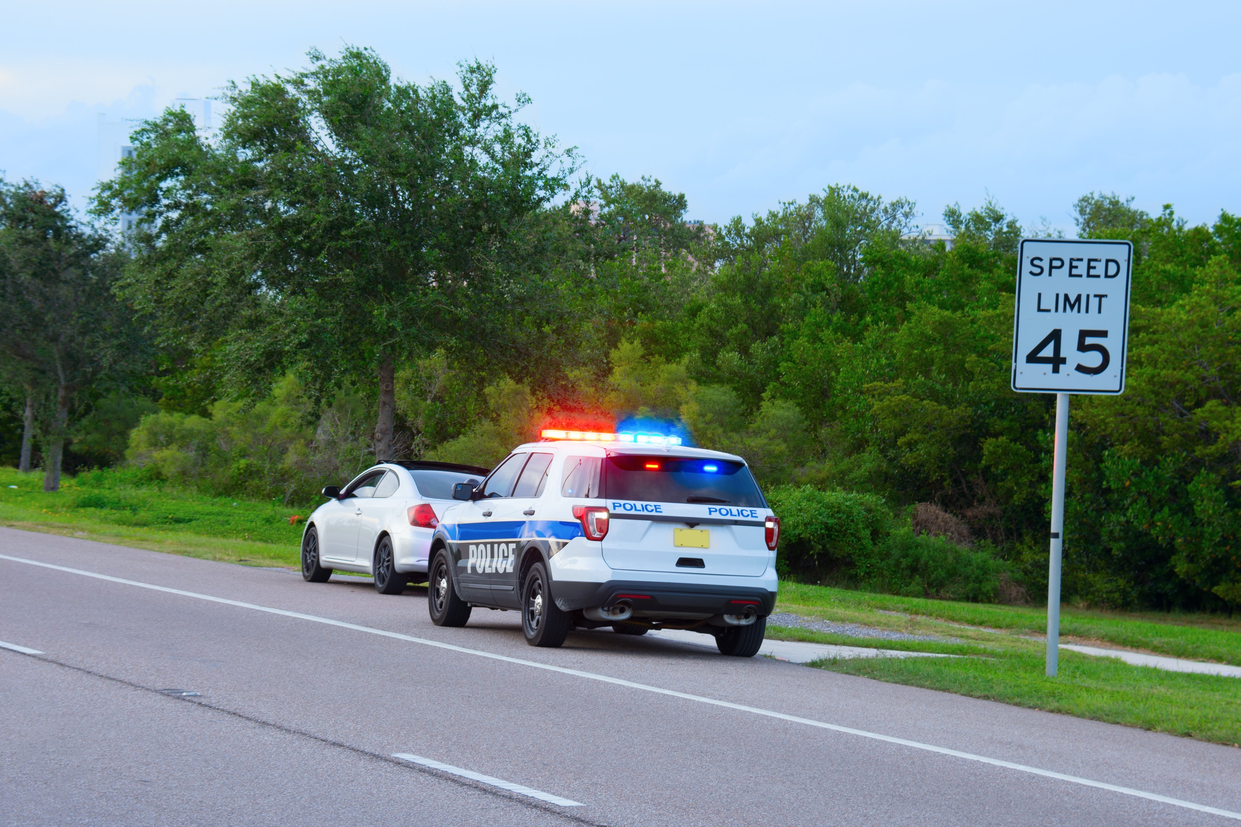 Polizeiwagen an Highway | Quelle: Shutterstock