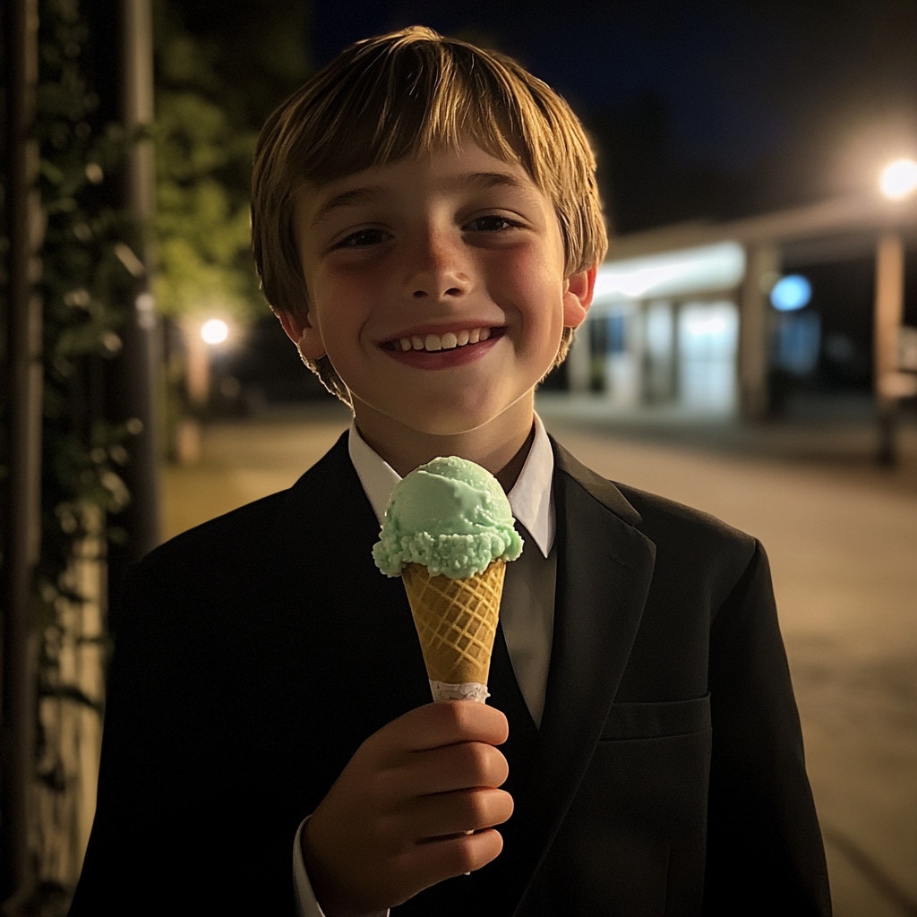 Ein Junge mit einer Eiswaffel in der Hand | Quelle: Midjourney