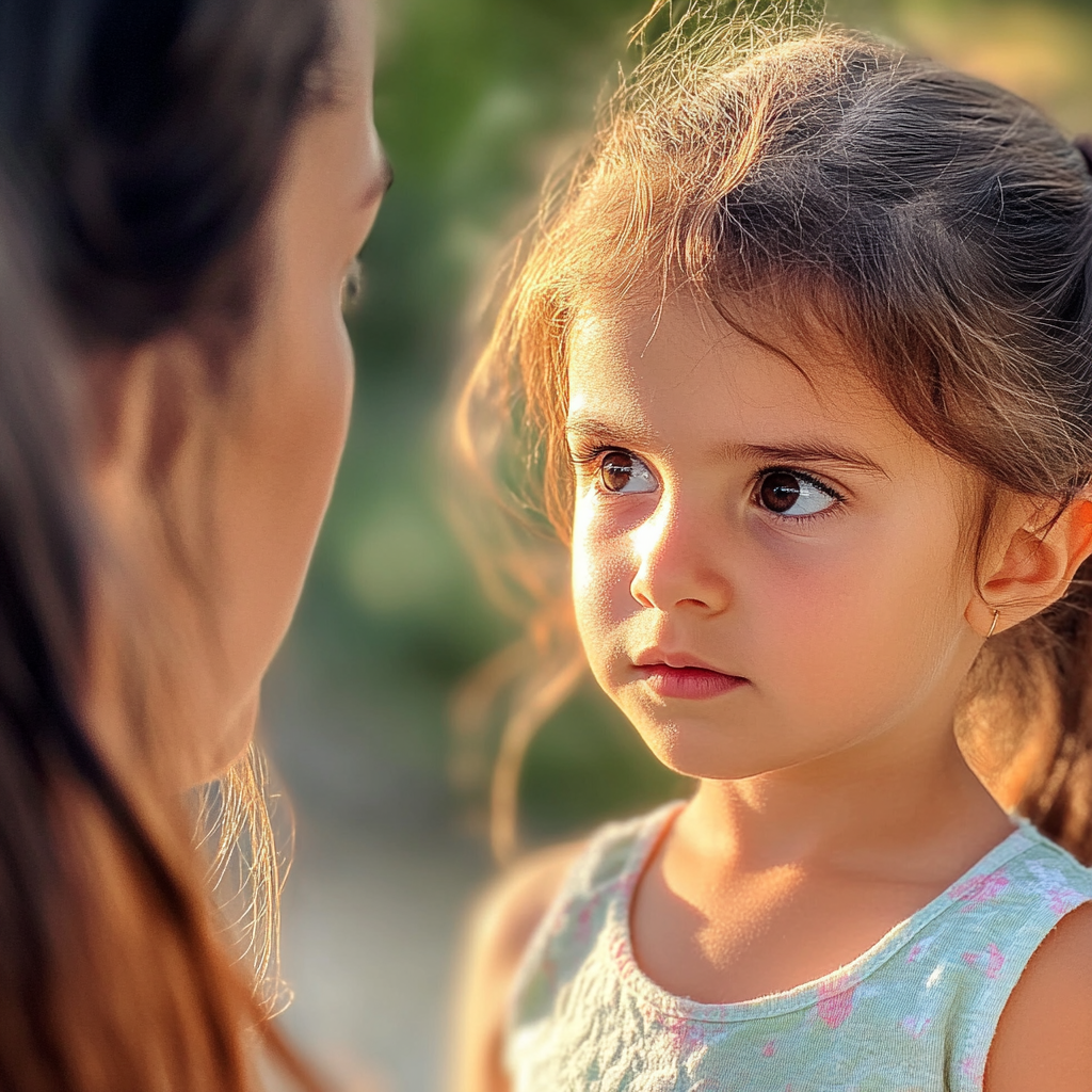 Uma garota séria conversando com sua mãe | Fonte: Midjourney