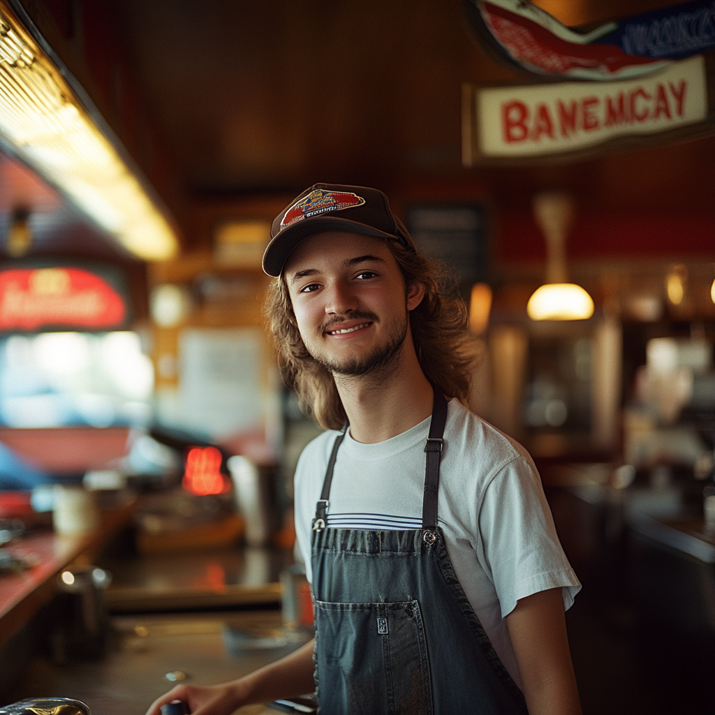 Ein glücklicher LKW-Fahrer in einem Diner | Quelle: Midjourney