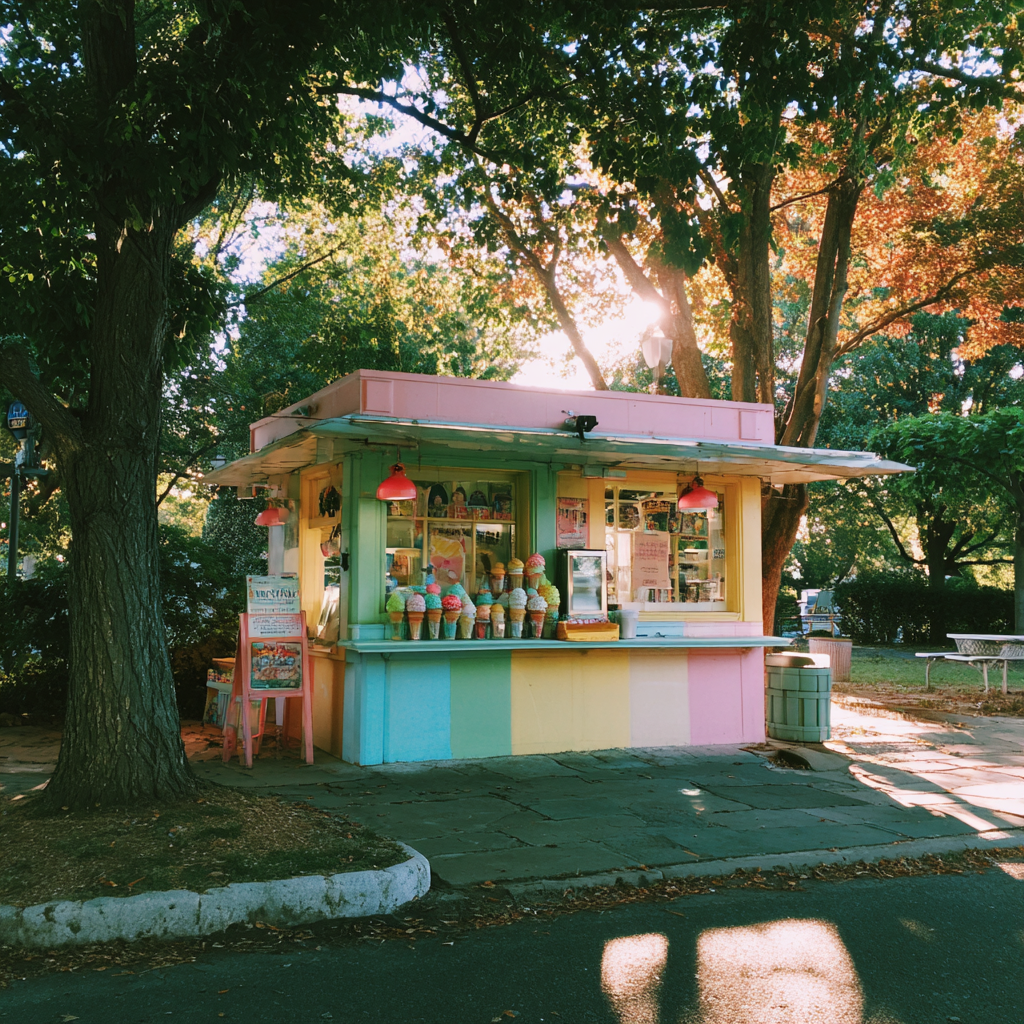 Ein bunter Eiscreme-Stand | Quelle: Midjourney