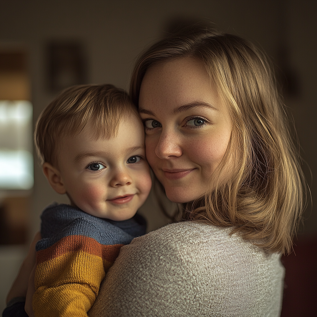 Eine Frau hält einen kleinen Jungen | Quelle: Midjourney