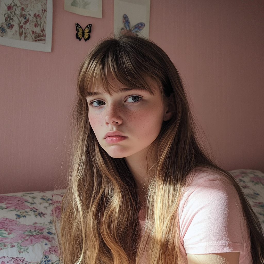 Ein Mädchen im Teenageralter sitzt auf einem Bett | Quelle: Midjourney