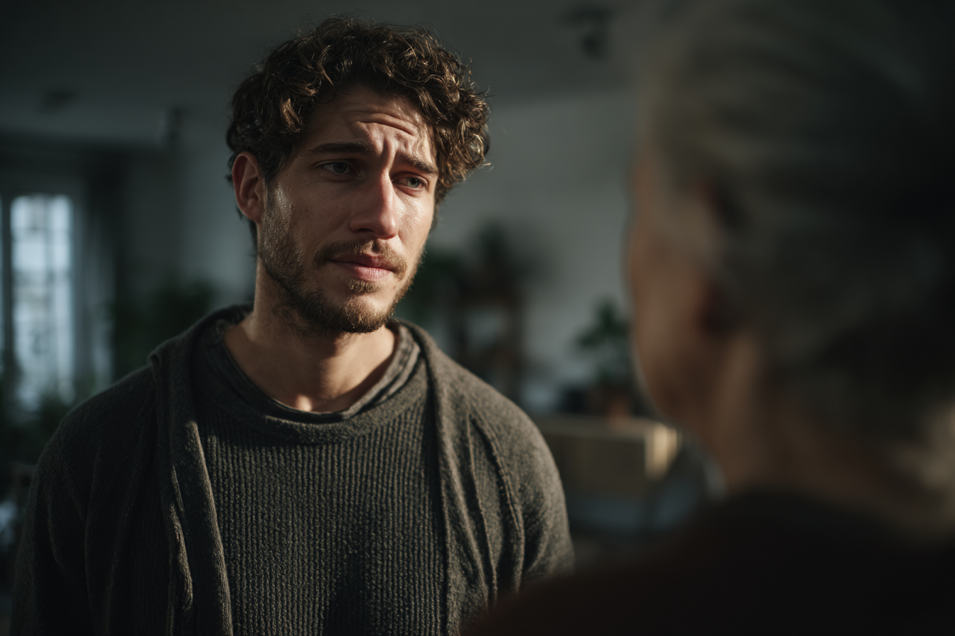 Ein Mann im Gespräch mit seiner Mutter | Quelle: Pexels