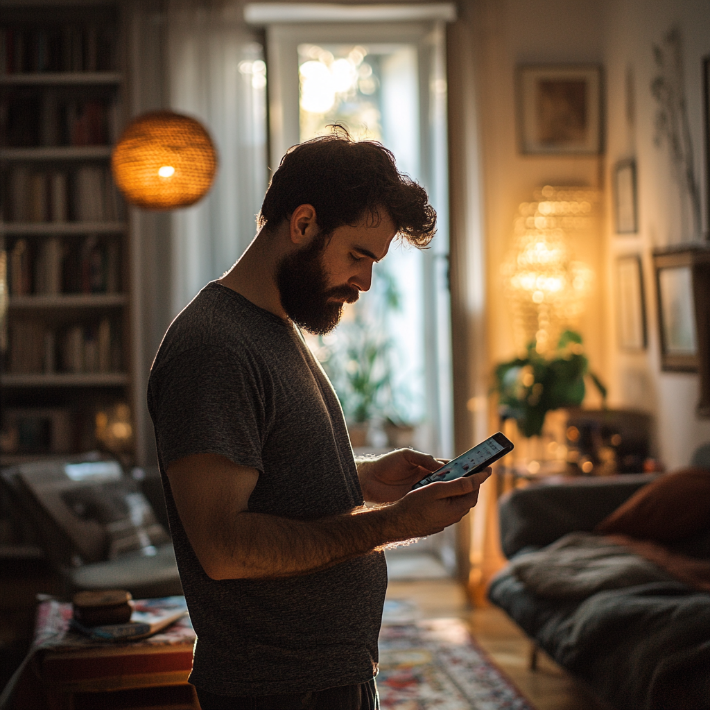 Ein Mann, der etwas in seinem Telefon sucht | Quelle: Midjourney