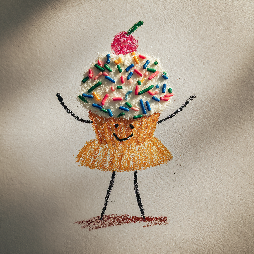 Eine Kinderzeichnung von einem Cupcake | Quelle: Midjourney