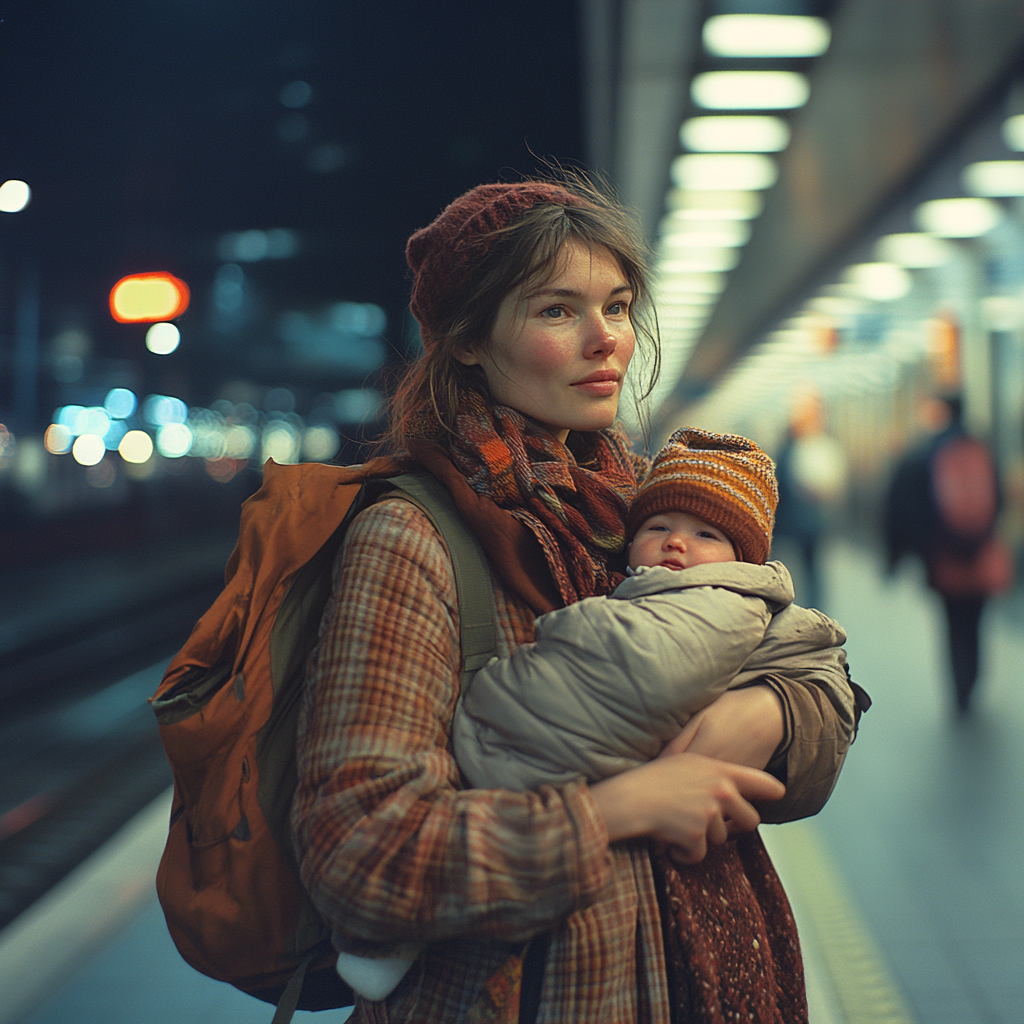 Lilly bettelt, während sie mit Matthew am Bahnhof steht | Quelle: Midjourney