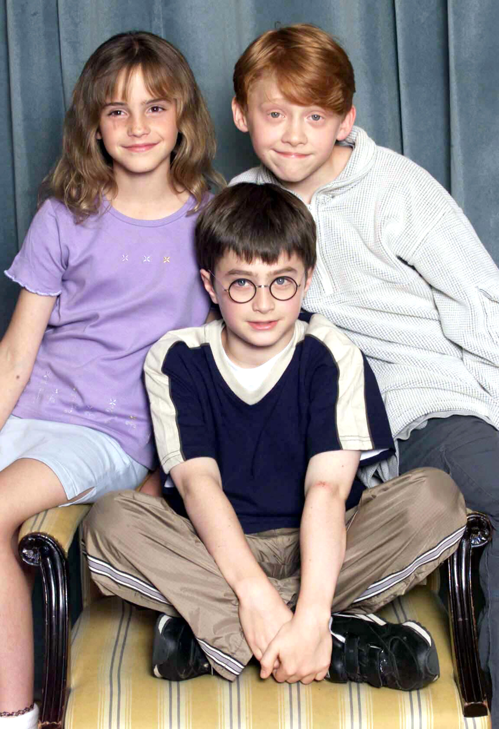 Emma Watson, Daniel Radcliffe und Rupert Grint bei einem Fotocall für "Harry Potter" in London, England am 23. August 2000 | Quelle: Getty Images