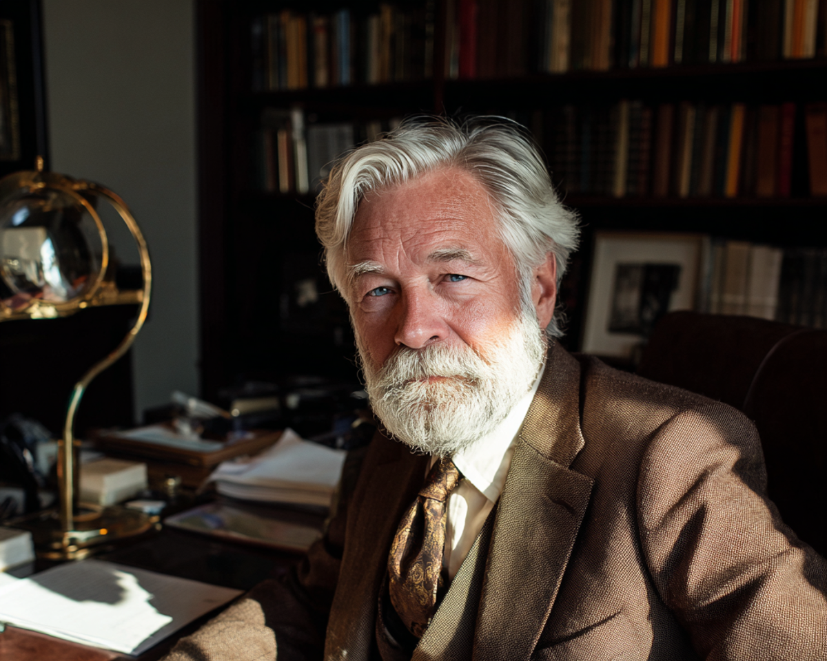 Ein älterer Mann sitzt in seinem Büro | Quelle: Midjourney