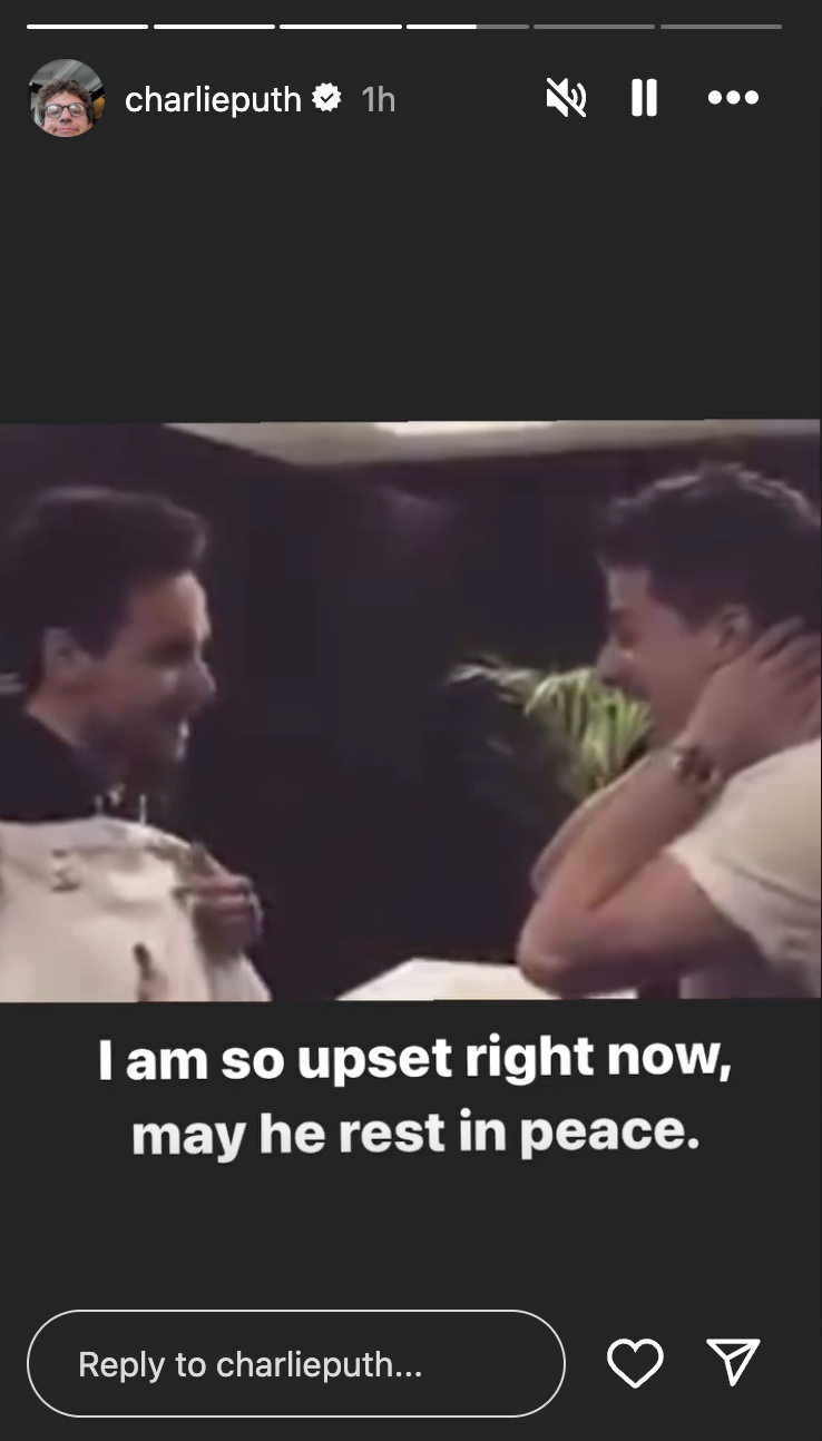 Charlie Puths Instagram-Story über den plötzlichen Tod von Liam Payne, gepostet am 16. Oktober 2024 | Quelle: Instagram.com/charlieputh