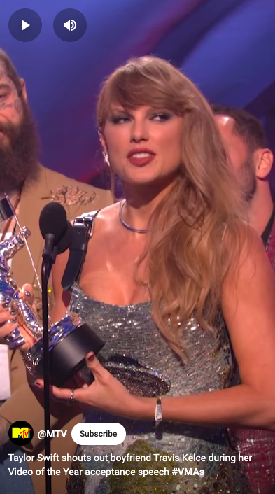 Taylor Swift während ihrer Dankesrede bei den VMAs 2024. | Quelle: YouTube/@MTV