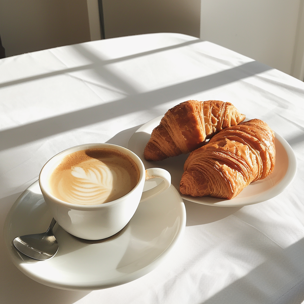 Kaffee und Croissants auf einem Tisch | Quelle: Midjourney