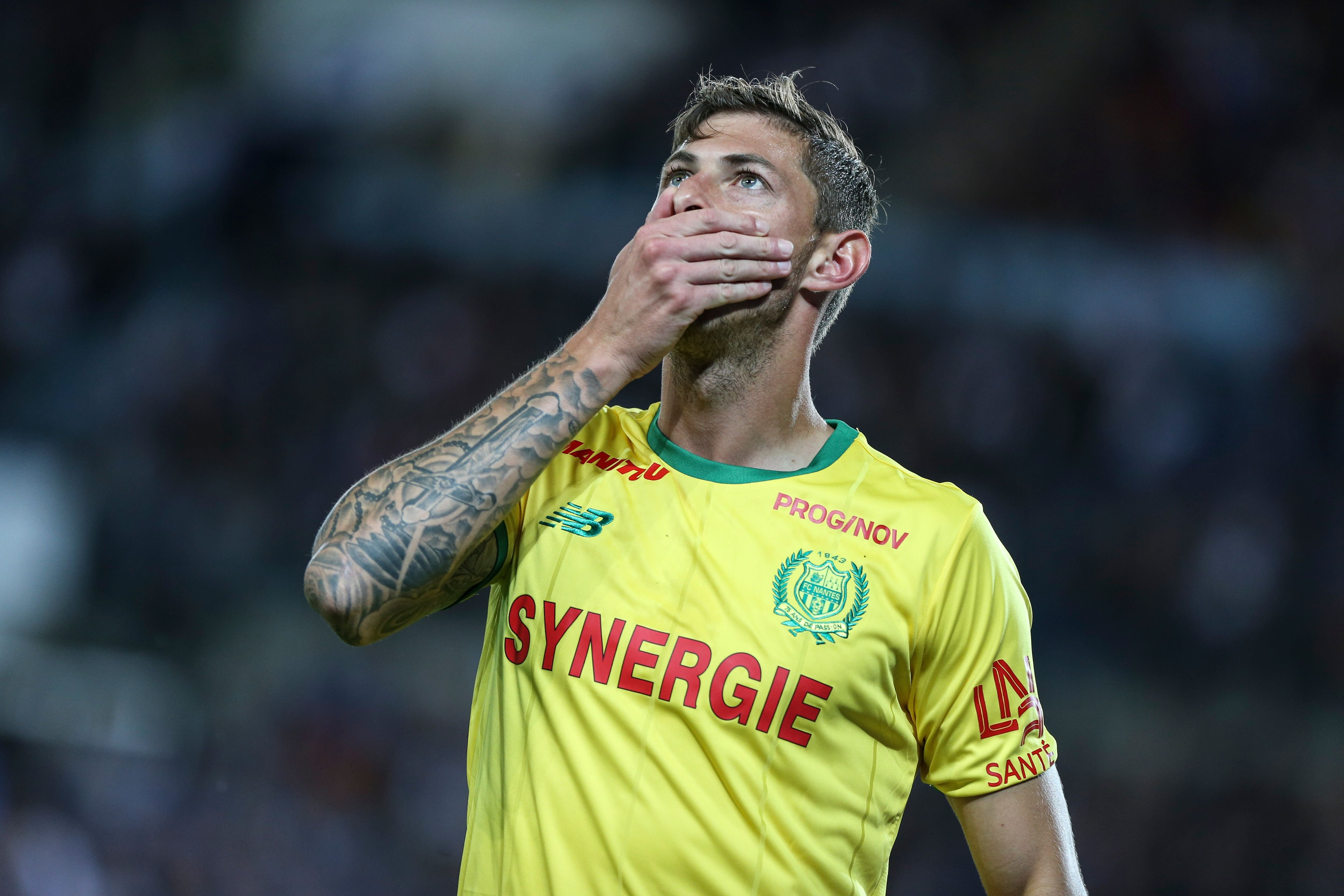 Nantes' players, Sala Emiliano, celebrate a goal during the French L1 football match between Strasbourg (RCSA) and Nantes (FCN) on September 1, 2018, at the Meinau Stadium in Strasbourg, eastern France. | Foto von: Elyxandro Cegarra/NurPhoto via Getty Images