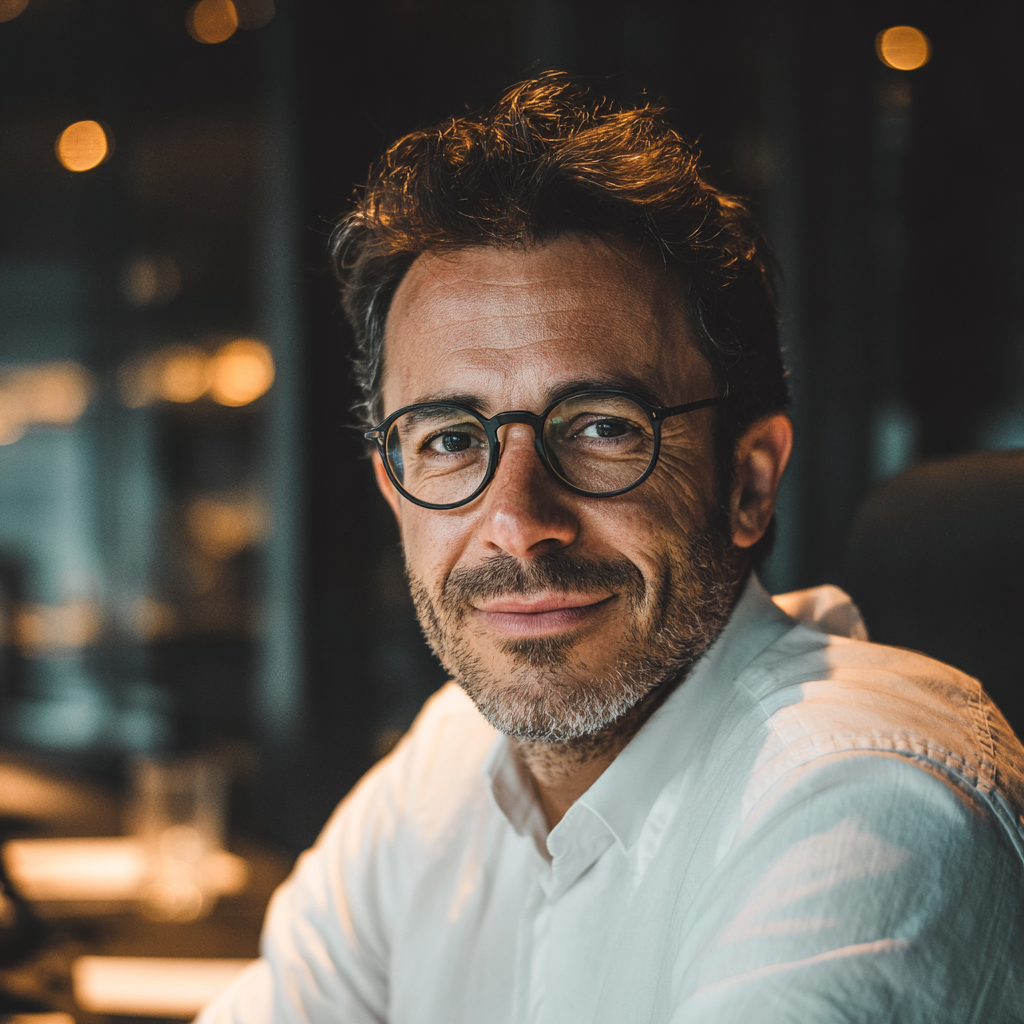Eine Nahaufnahme eines lächelnden Mannes | Quelle: Midjourney