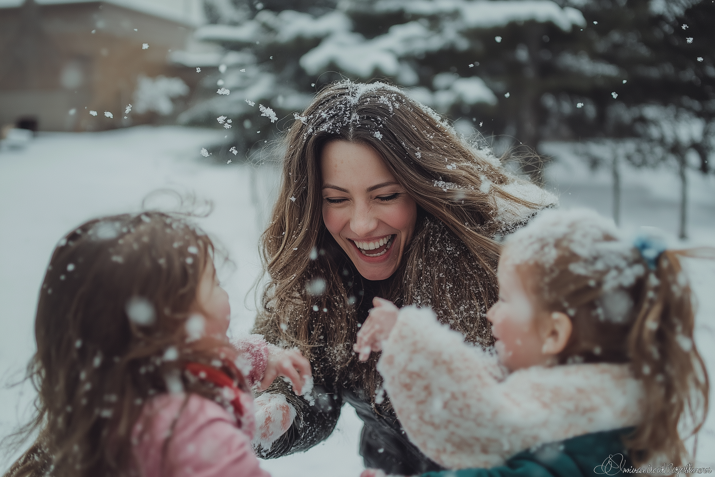 Eine Frau und ihre Kinder haben Spaß im Schnee | Quelle: Midjourney