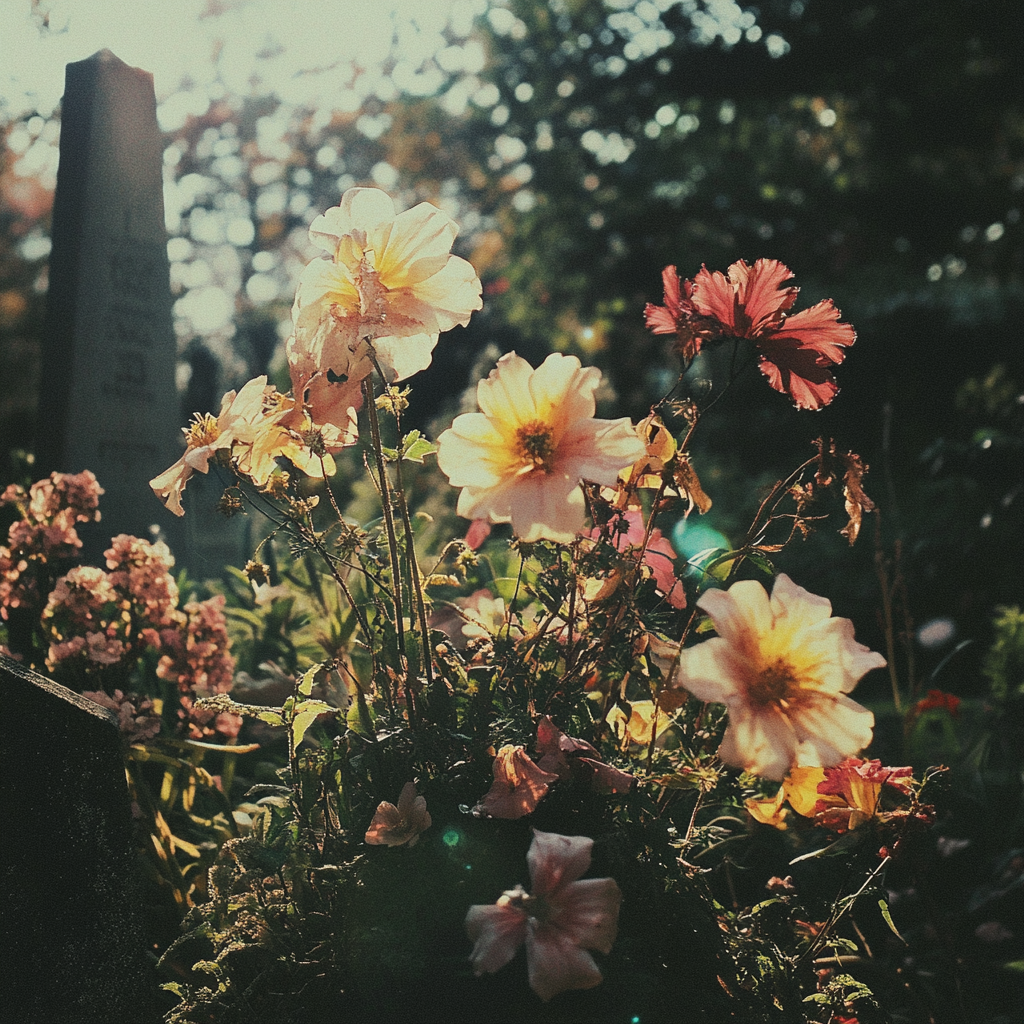 Blumen auf einem Friedhof | Quelle: Midjourney