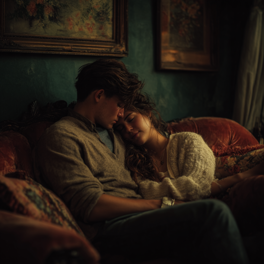 Ein Paar auf einer Couch | Quelle: Midjourney