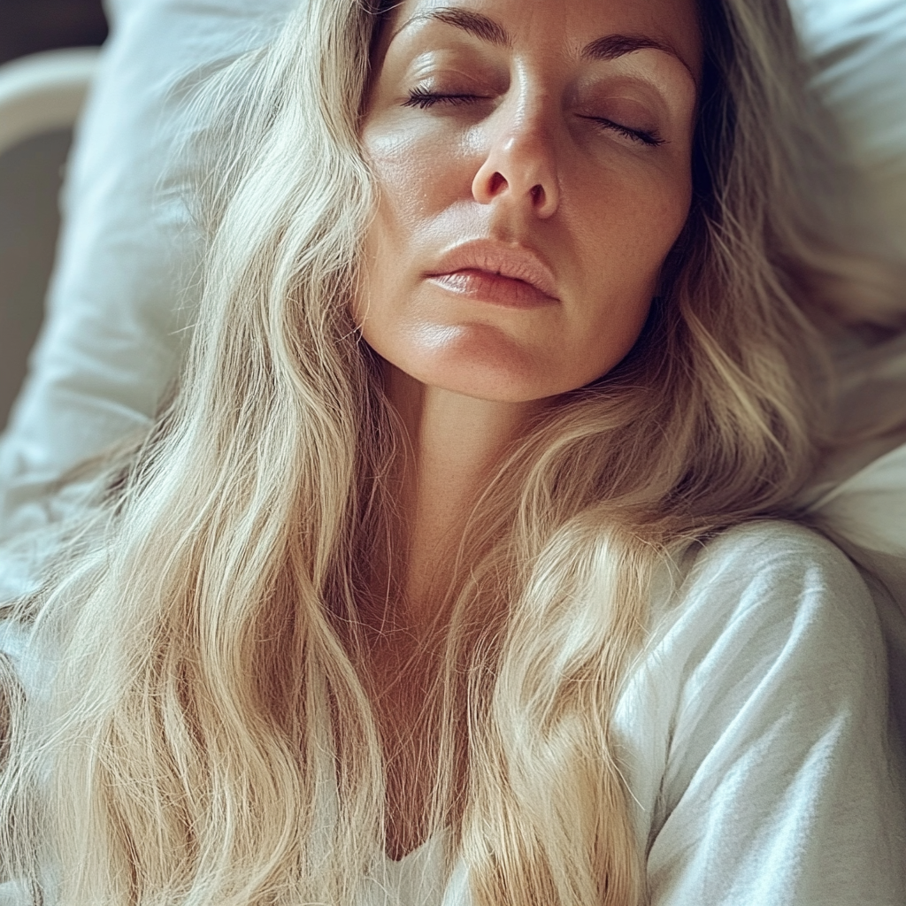 Eine Frau schläft in einem Krankenhausbett | Quelle: Midjourney