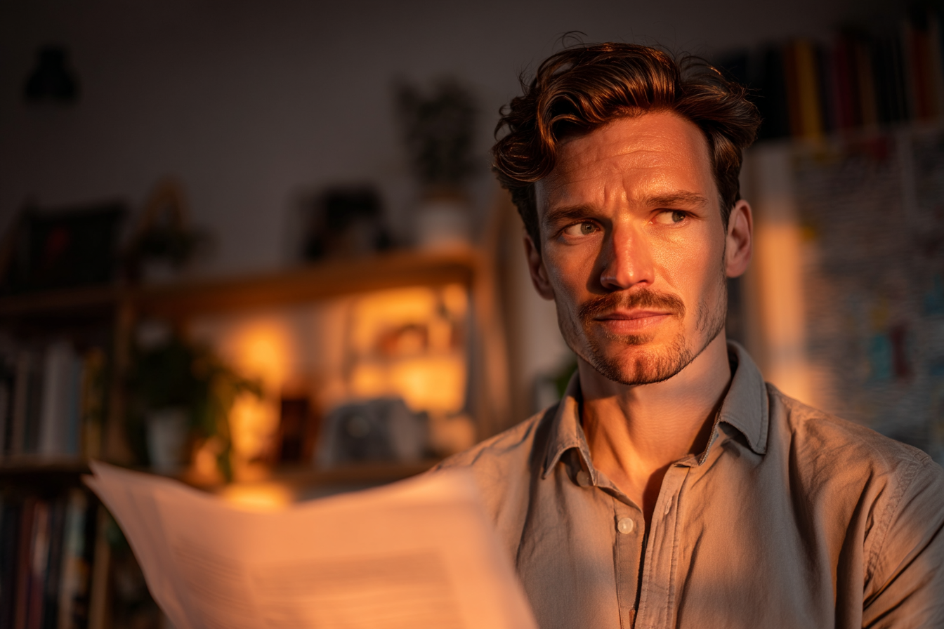Ein Mann sieht sich ein Dokument an | Quelle: Midjourney