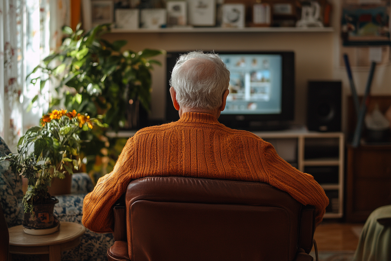 Homem mais velho em frente à televisão | Fonte: Midjourney