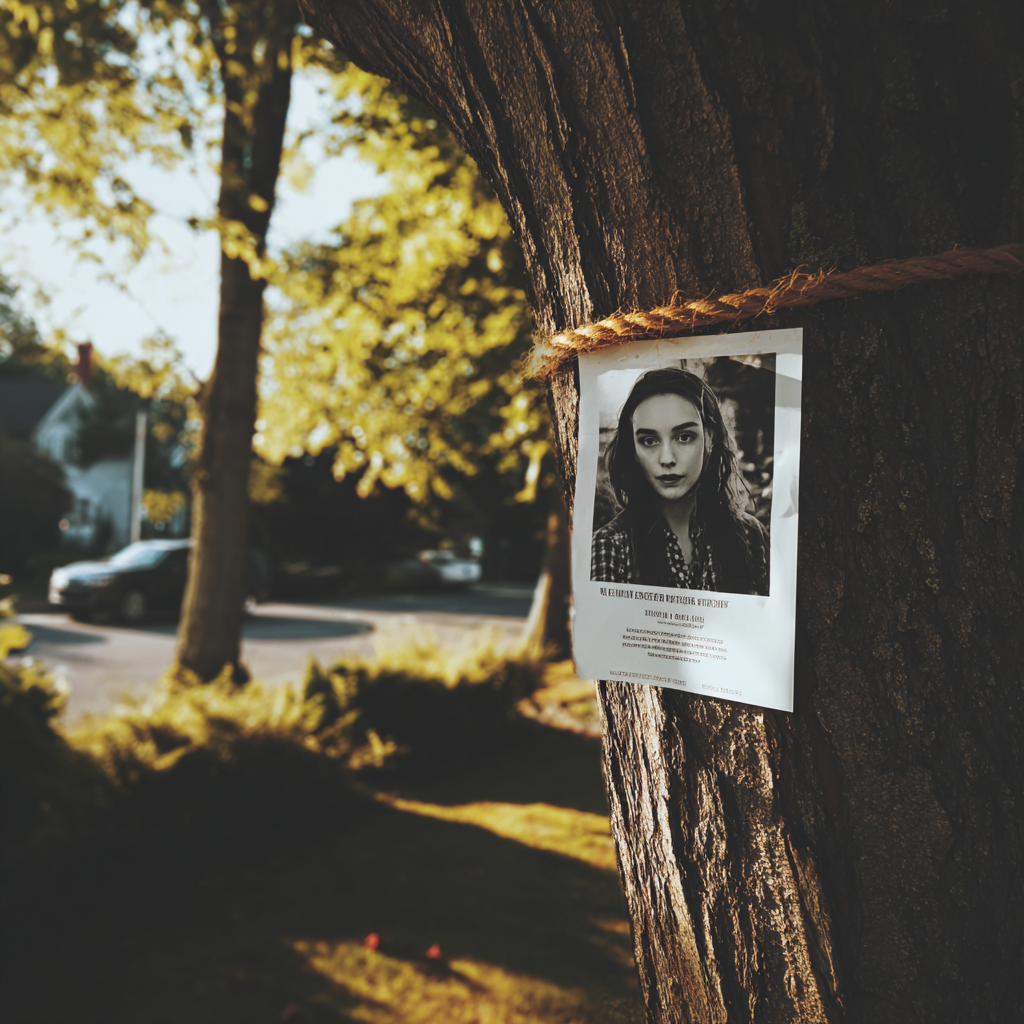 Ein an einen Baum geklebtes Flugblatt | Quelle: Midjourney