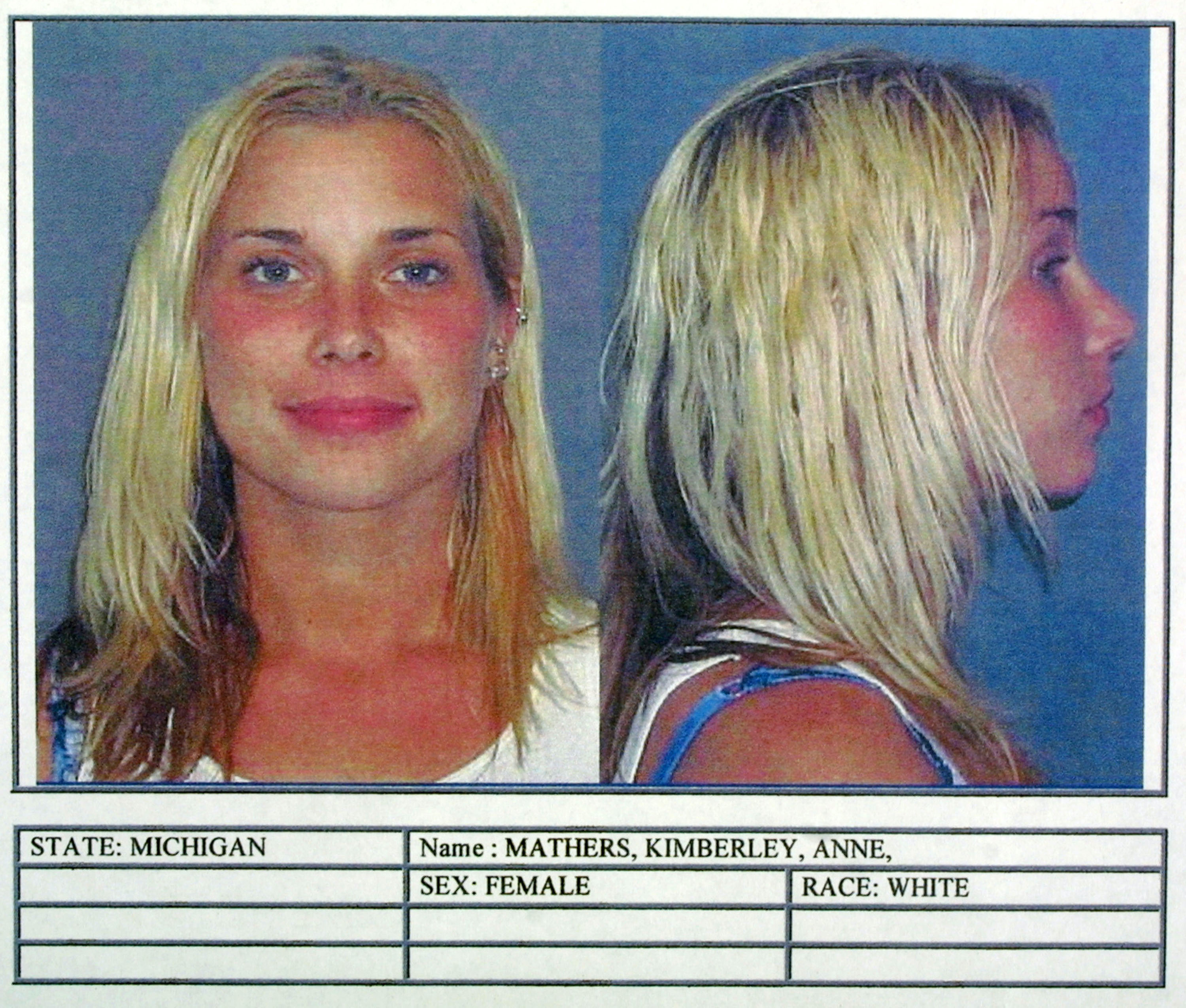Kim Mathers' Fahndungsfoto wegen Drogenbesitzes in St. Clair Shores, Michigan am 2. Juli 2003 | Quelle: Getty Images