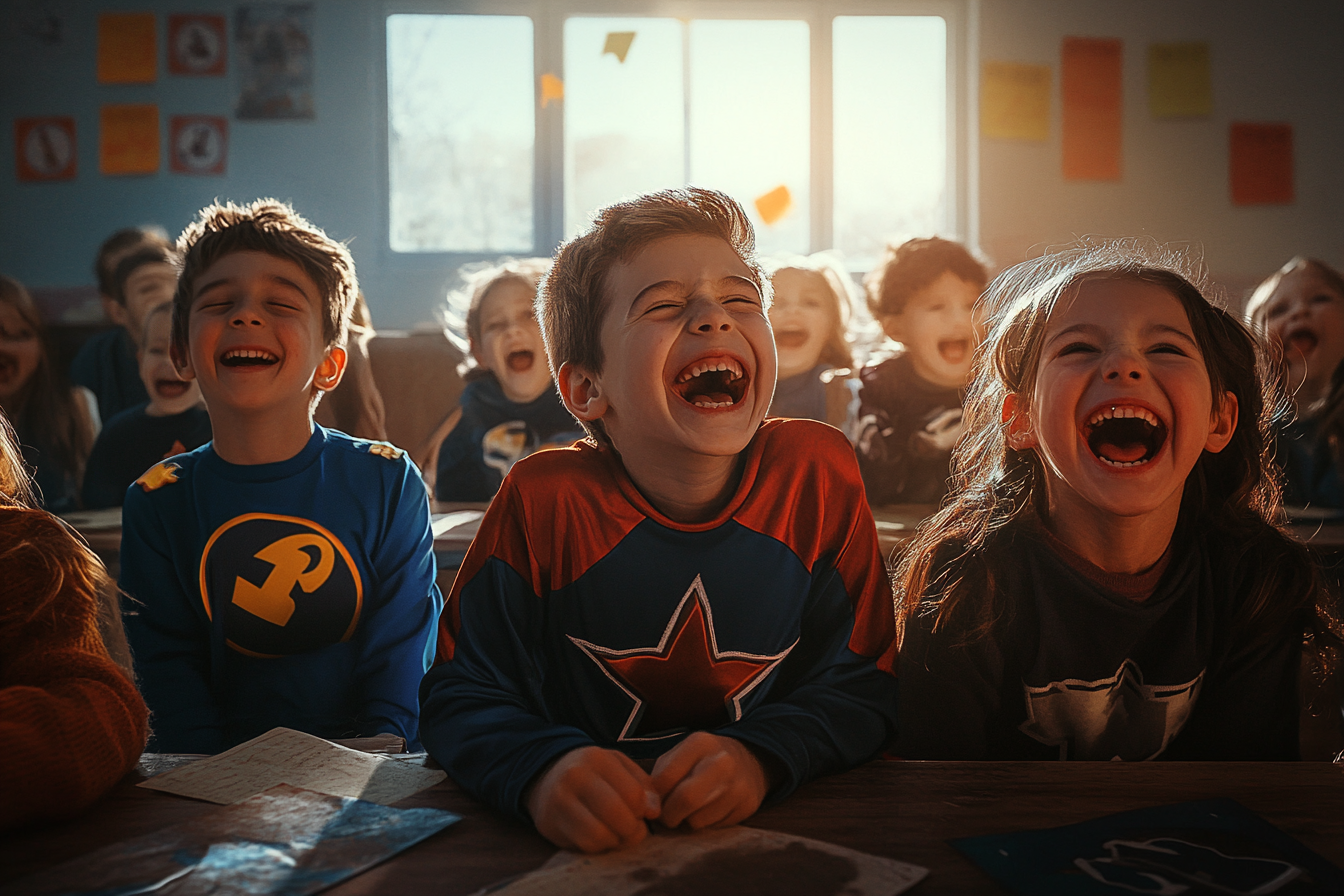 Lachende Kinder in einem Klassenzimmer | Quelle: Midjourney