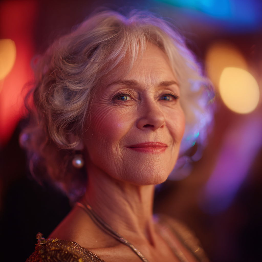 Eine Nahaufnahme einer älteren Frau auf einer Party | Quelle: Midjourney