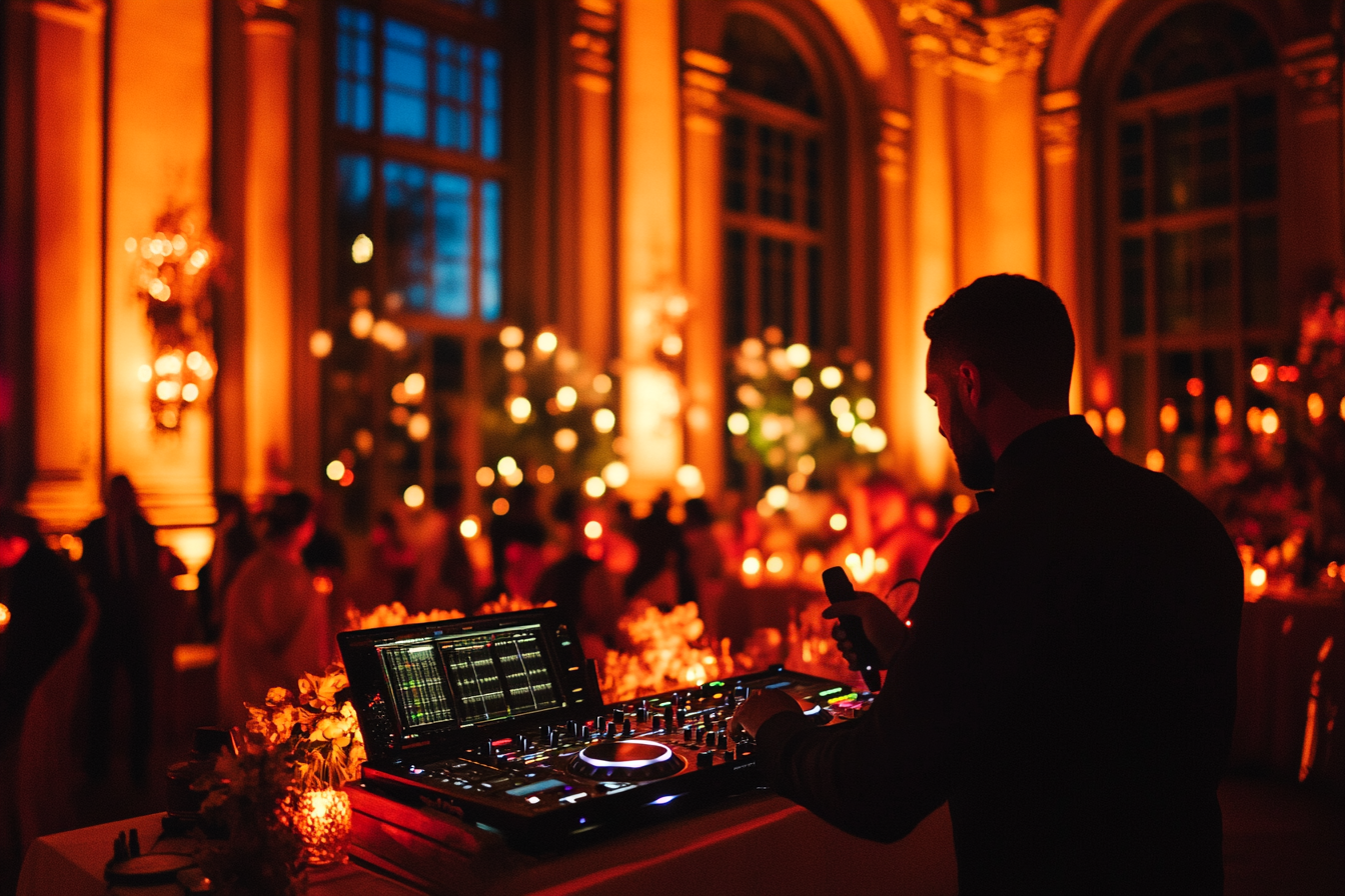 Ein DJ benutzt ein Mikrofon bei einer Hochzeit | Quelle: Midjourney