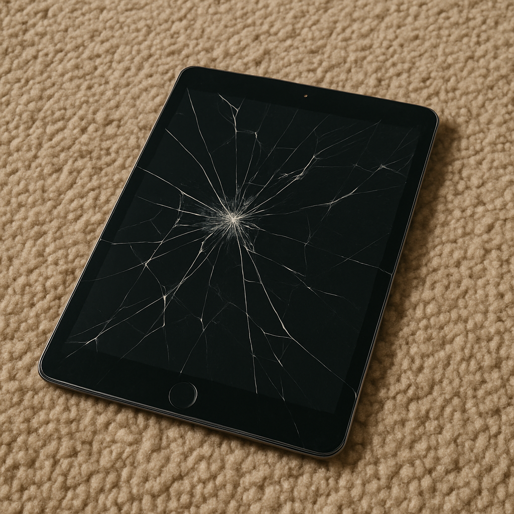 Ein Tablet, das auf einem Teppichboden liegt | Quelle: DALL-E