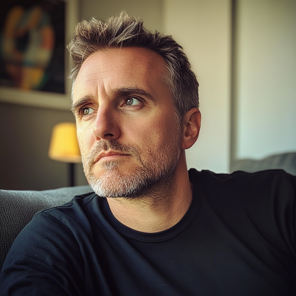 Eine Nahaufnahme eines nachdenklichen Mannes | Quelle: Midjourney