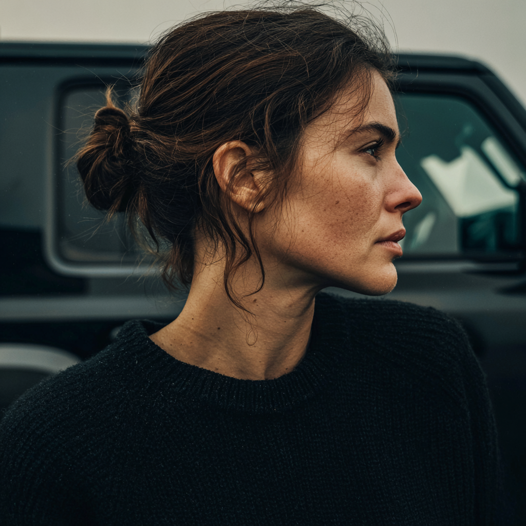 Eine Frau steht vor einem Auto | Quelle: Midjourney