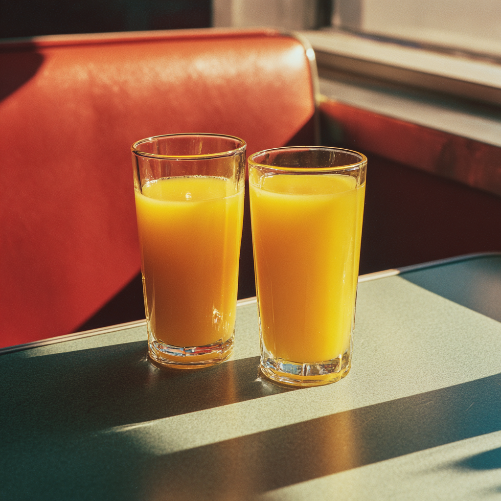 Gläser mit Orangensaft auf einem Tisch | Quelle: Midjourney