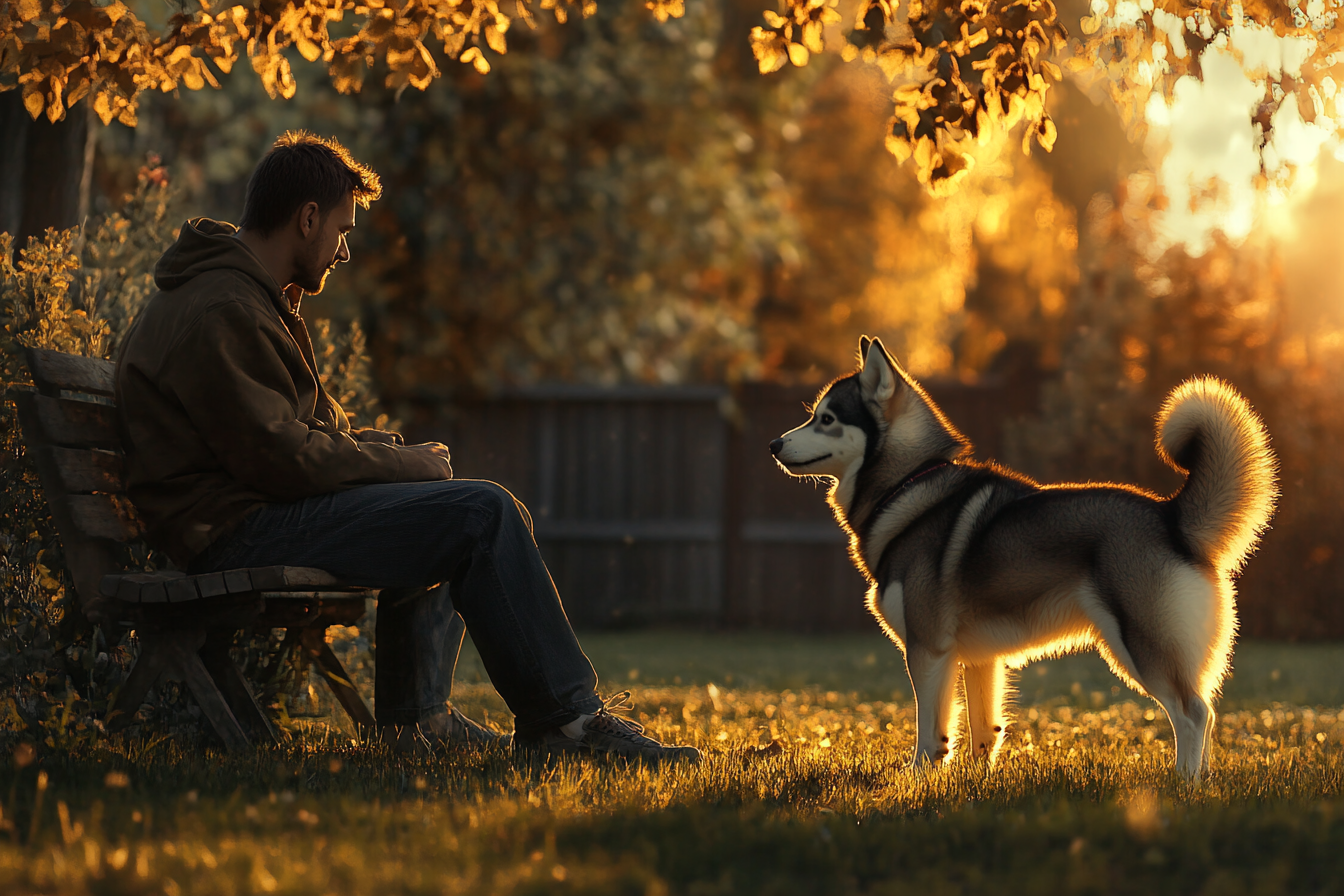 Ein Mann mit einem Hund | Quelle: Midjourney