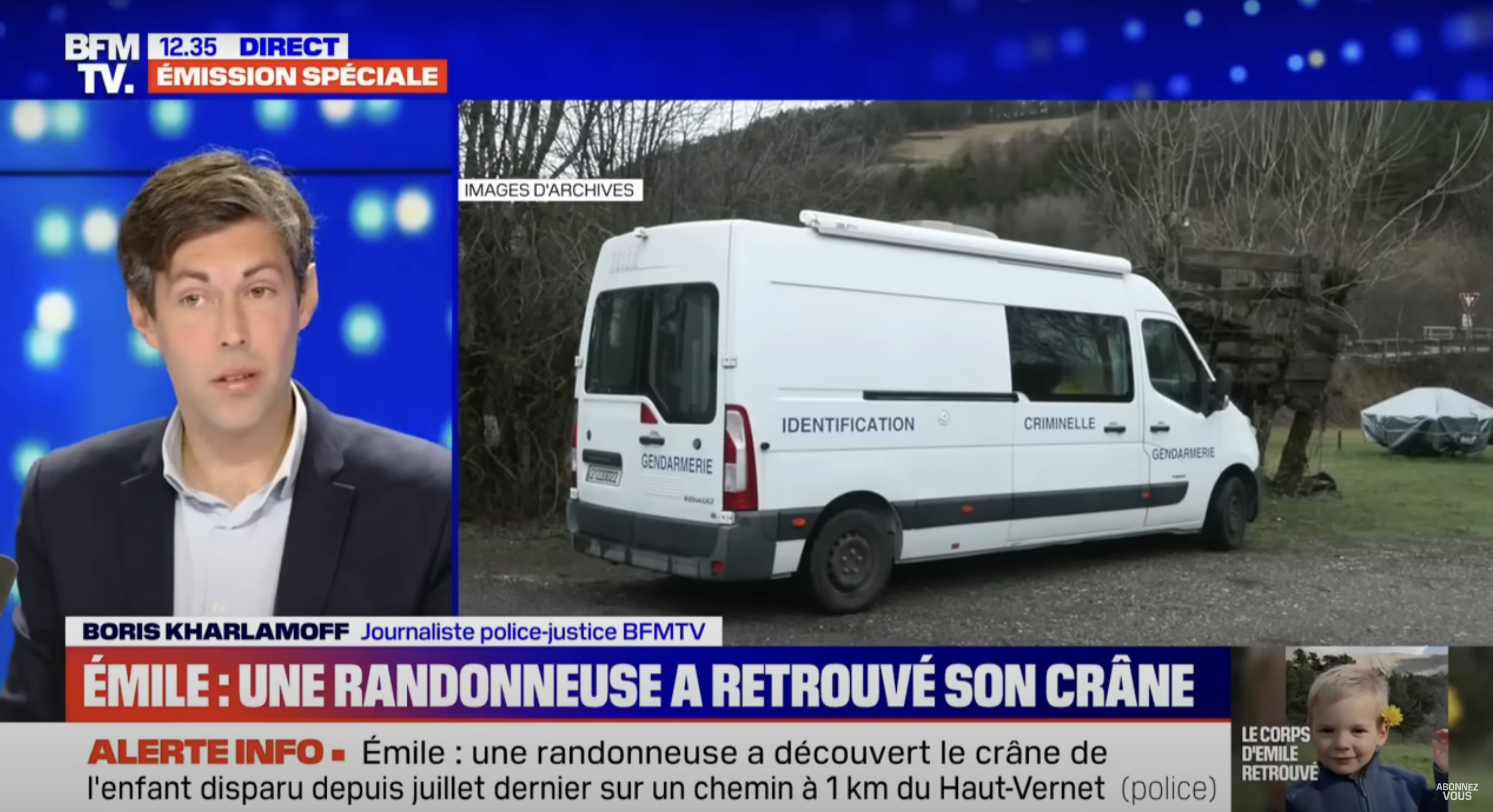 Ein Fahrzeug der französischen Gendarmerie in der Nähe von Haut-Vernet, zu sehen in einem Video vom 31. März 2024 | Quelle: YouTube/BFMTV