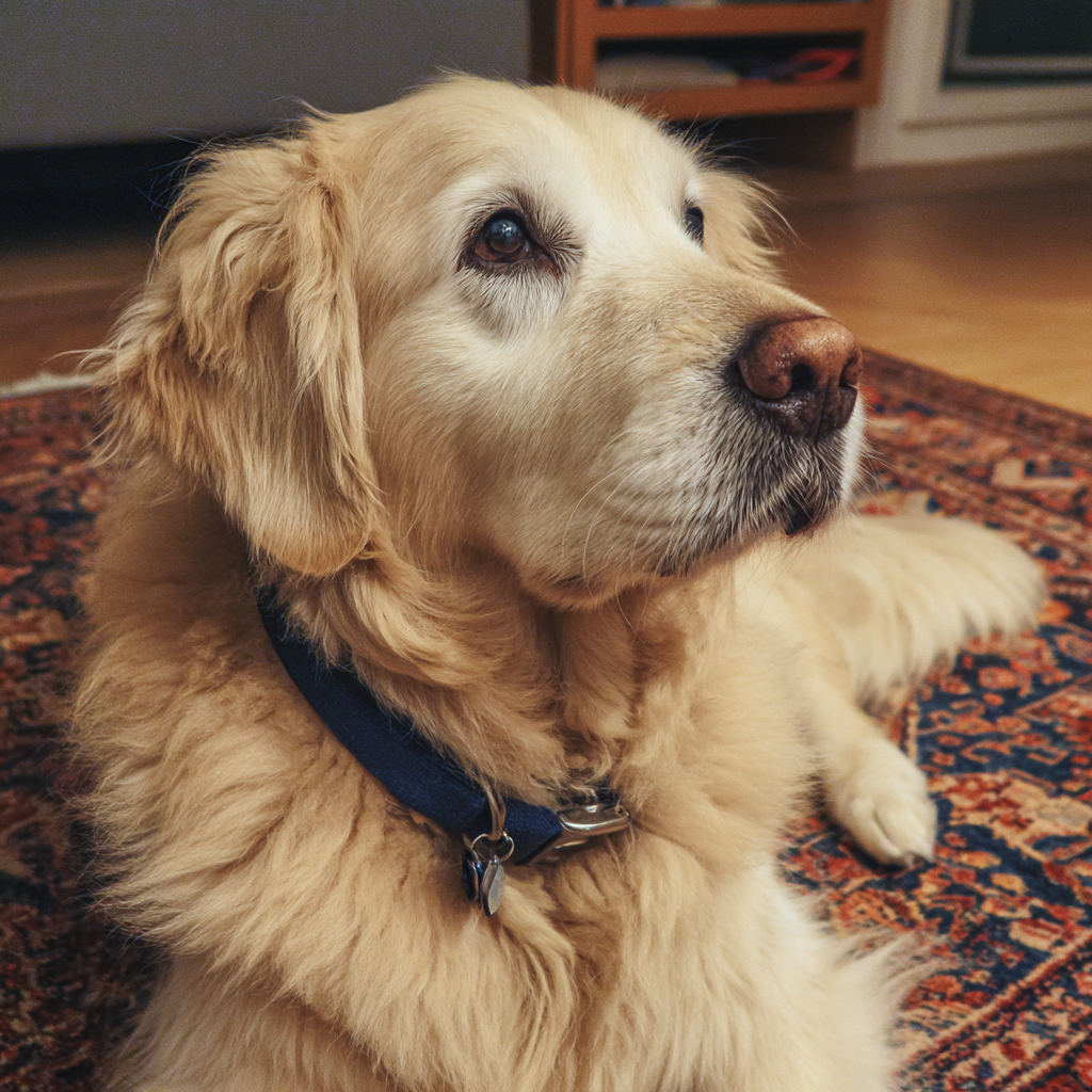 Pies śpiący na dywanie | Źródło: Midjourney