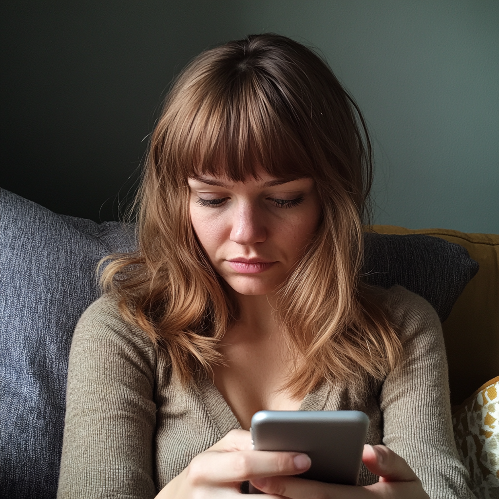 Eine Frau, die auf ihr Handy schaut | Quelle: Midjourney