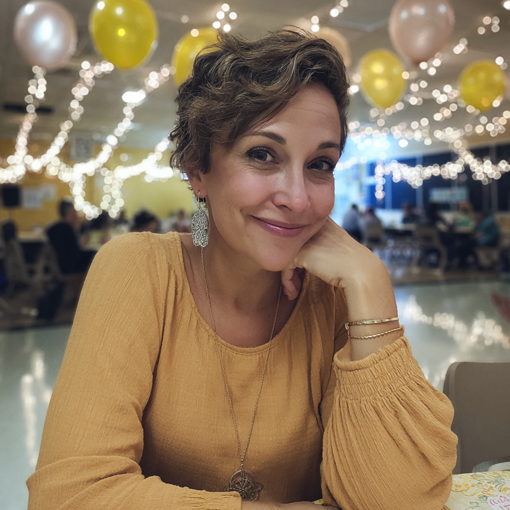Eine lächelnde Frau in einem senfgelben Kleid | Quelle: Midjourney
