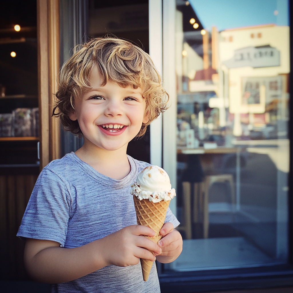 Ein kleiner Junge mit einer Eiswaffel in der Hand | Quelle: Midjourney