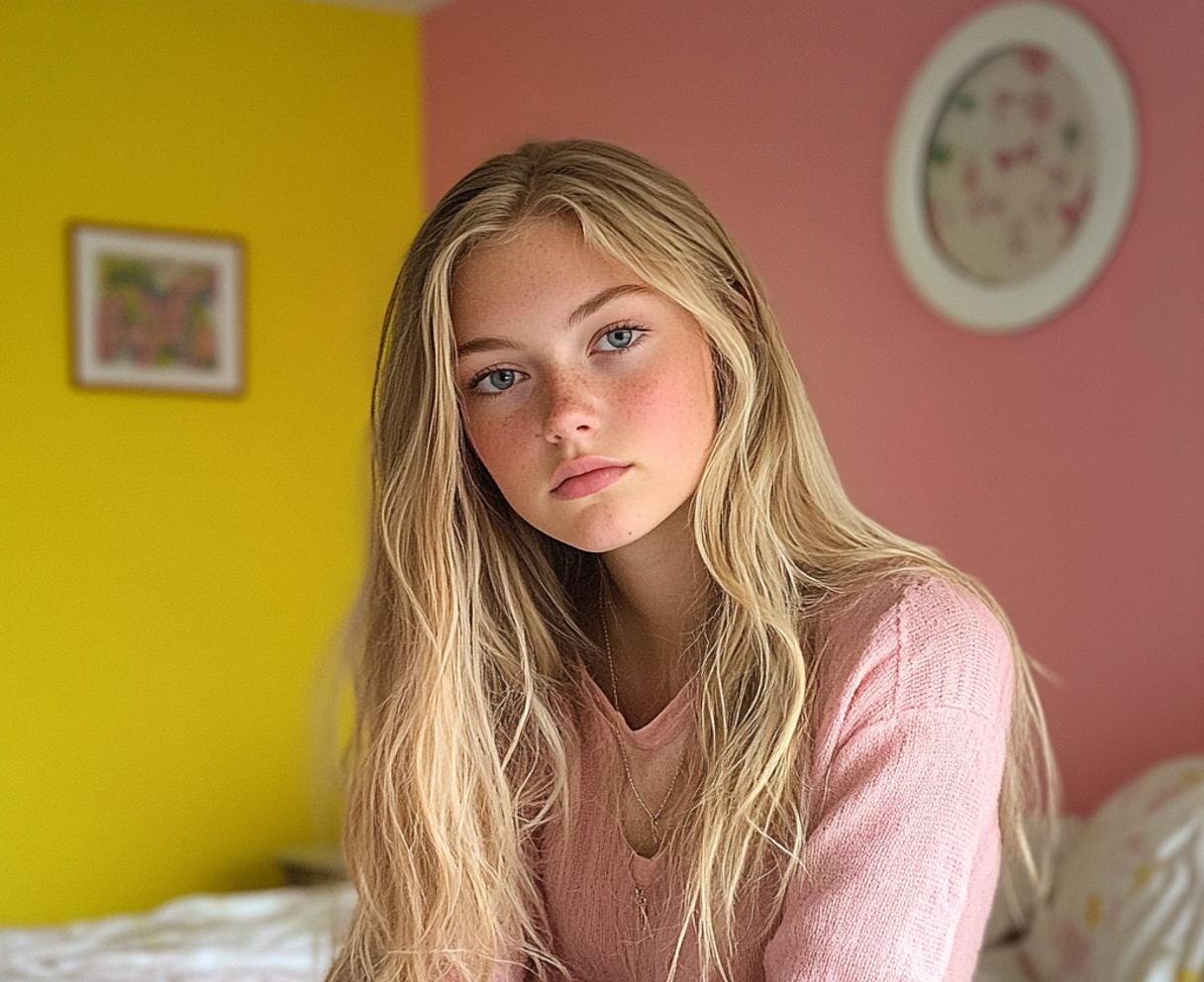 Ein Mädchen im Teenageralter sitzt auf ihrem Bett | Quelle: Midjourney