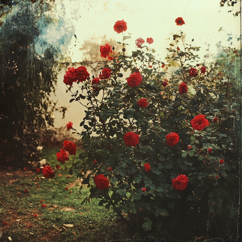 Ein Rosenbusch in einem Garten | Quelle: Midjourney