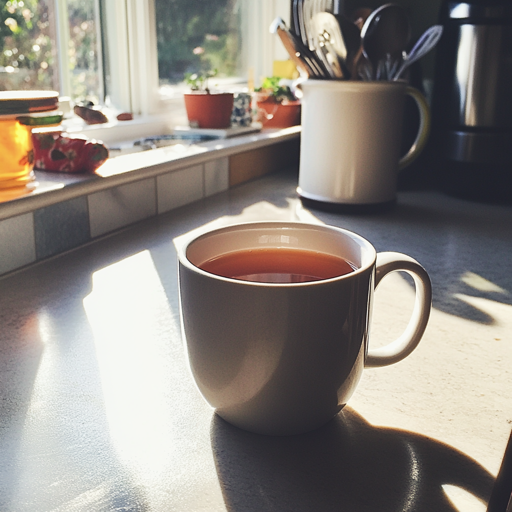 Eine Tasse Tee auf einem Tresen | Quelle: Midjourney
